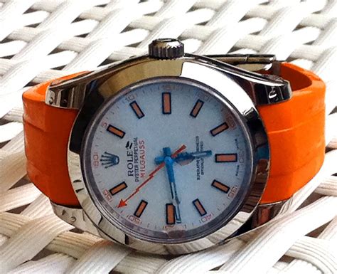 watch band orange rolex milgauss|pre owned rolex milgauss.